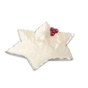 JULIA KNIGHT Christmas Holly Sprig 12" Starflake Serving Bowl Snow Snowflake HTF
